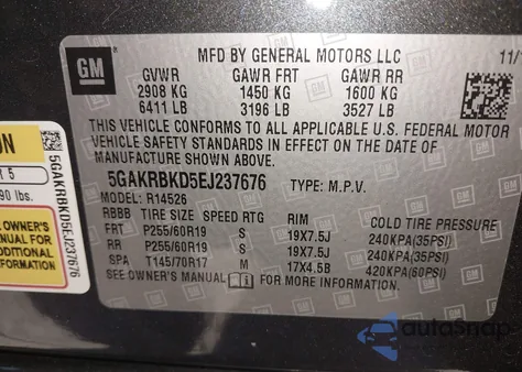 2014 Buick Enclave Leather from USA, damaged, VIN 5GAKRBKD5EJ237676